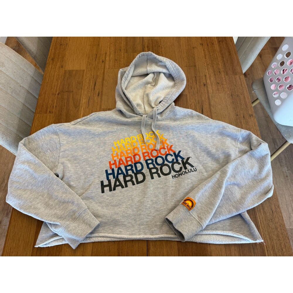 Hard Rock Cafe Honolulu Heather Grey Stacked Logo Cropped Hoodie L